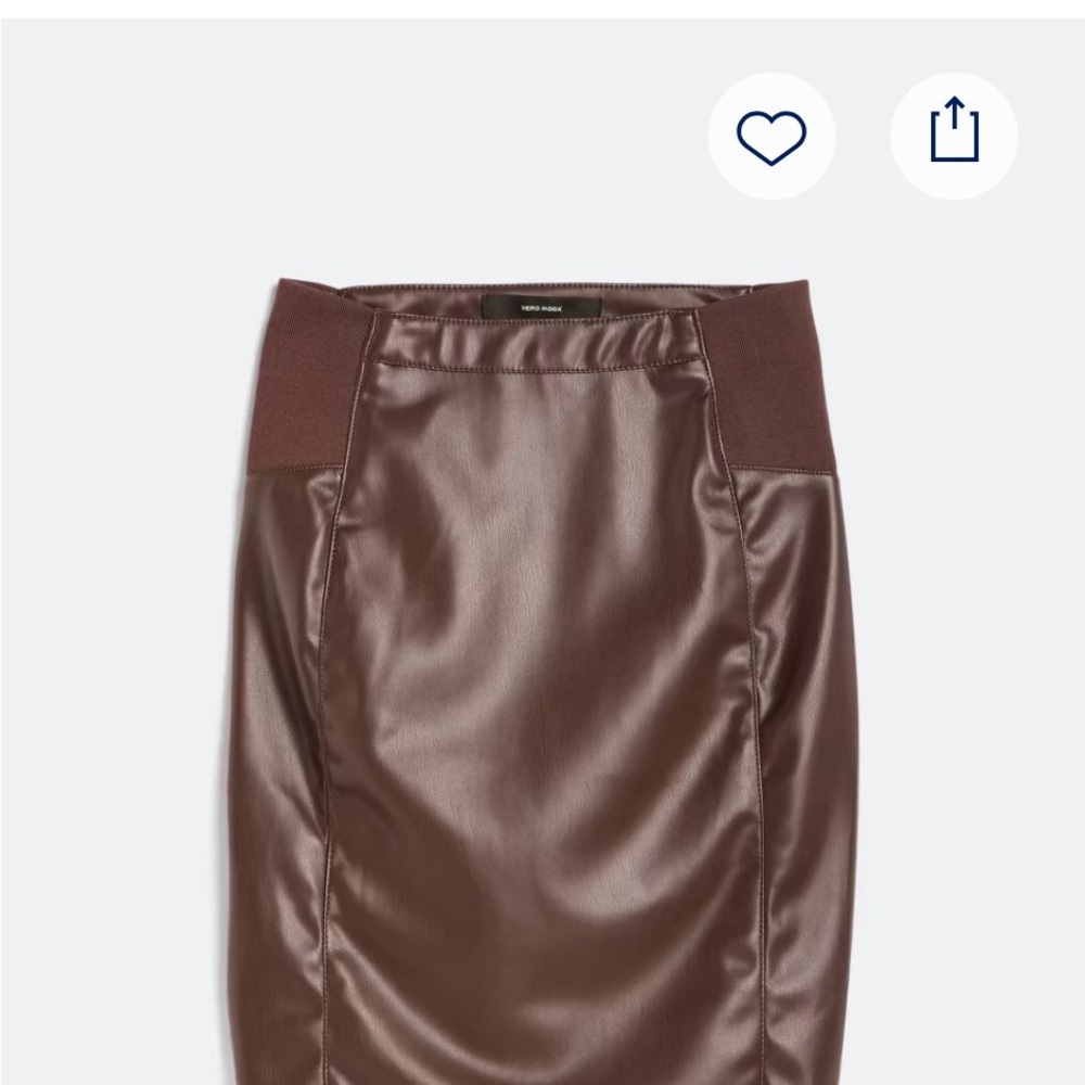 Brown Ruched Pencil Midi Skirt